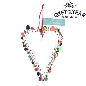 handmade beaded heart decoration (11x16cm) - multi-coloured