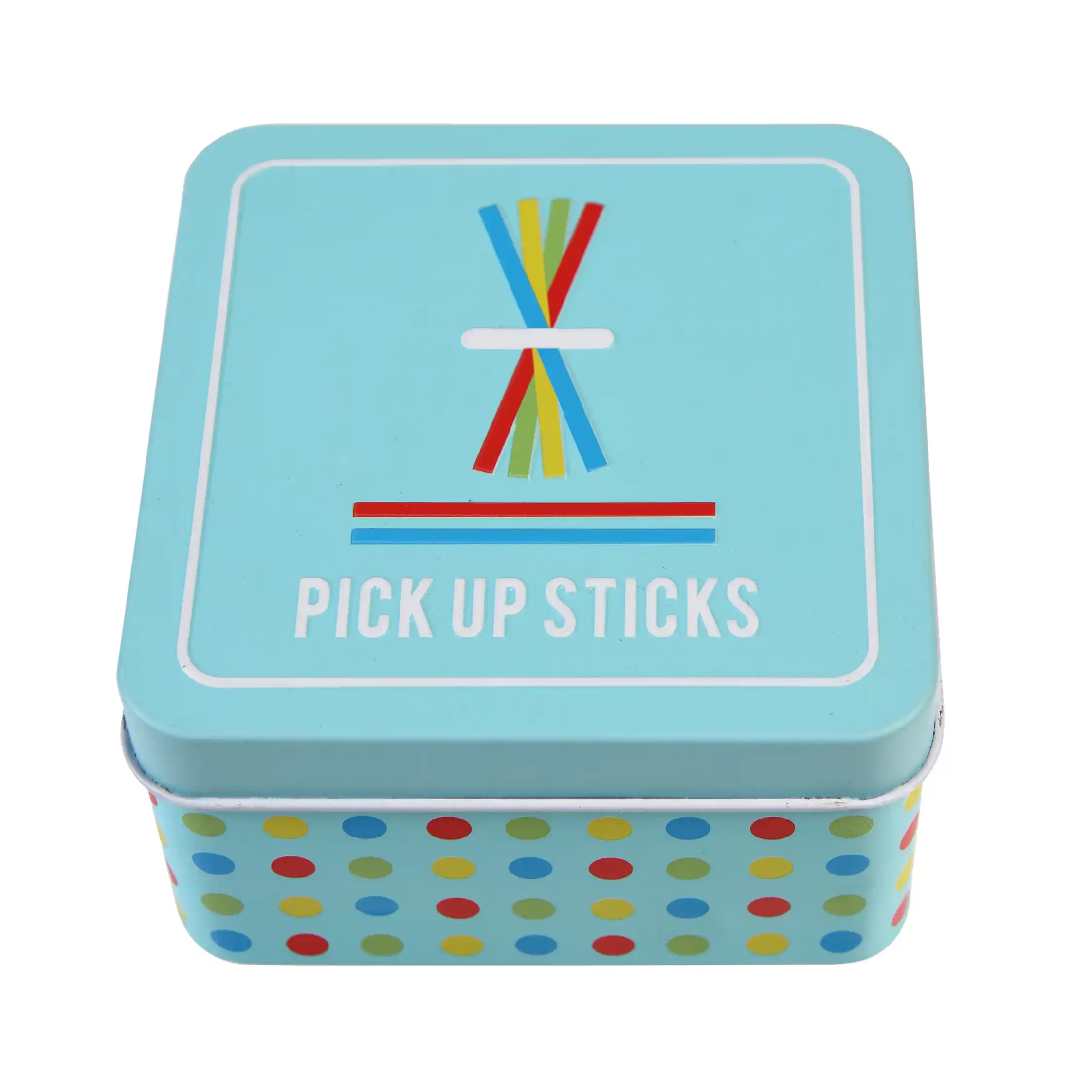 juguete de madera 'pick up sticks' en una lata