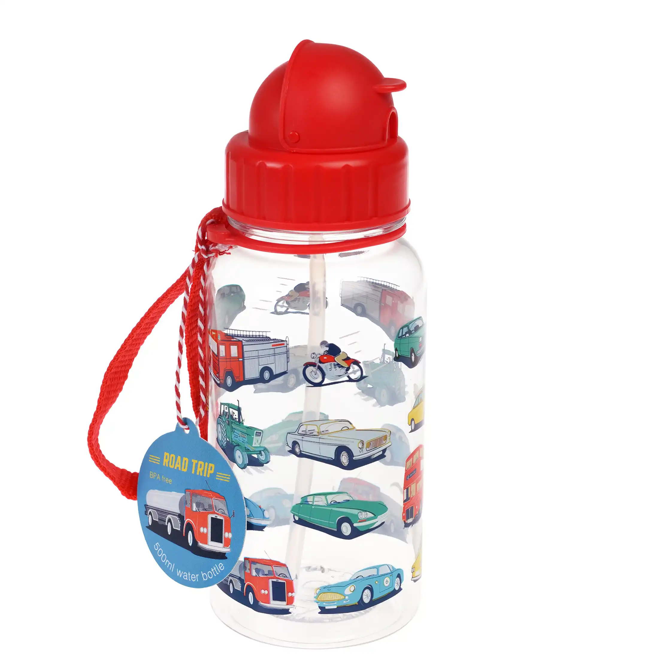 children's water bottle with straw 500ml - road trip