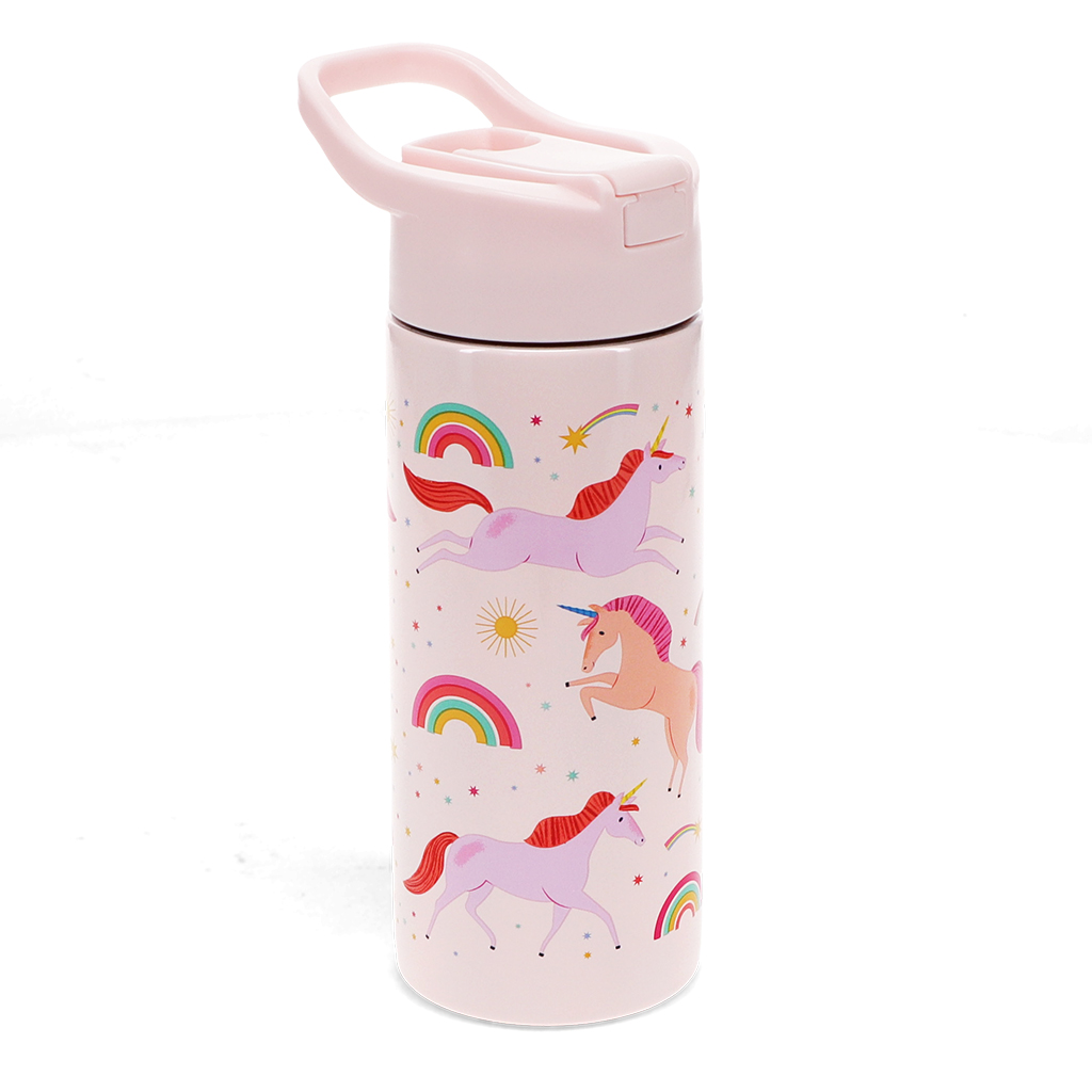 bouteille en inox avec couvercle à bouton poussoir 500ml - licorne