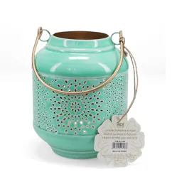 enamel tealight lantern - aqua enamel tealight lantern - aqua