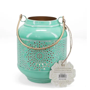 enamel tealight lantern - aqua enamel tealight lantern - aqua
