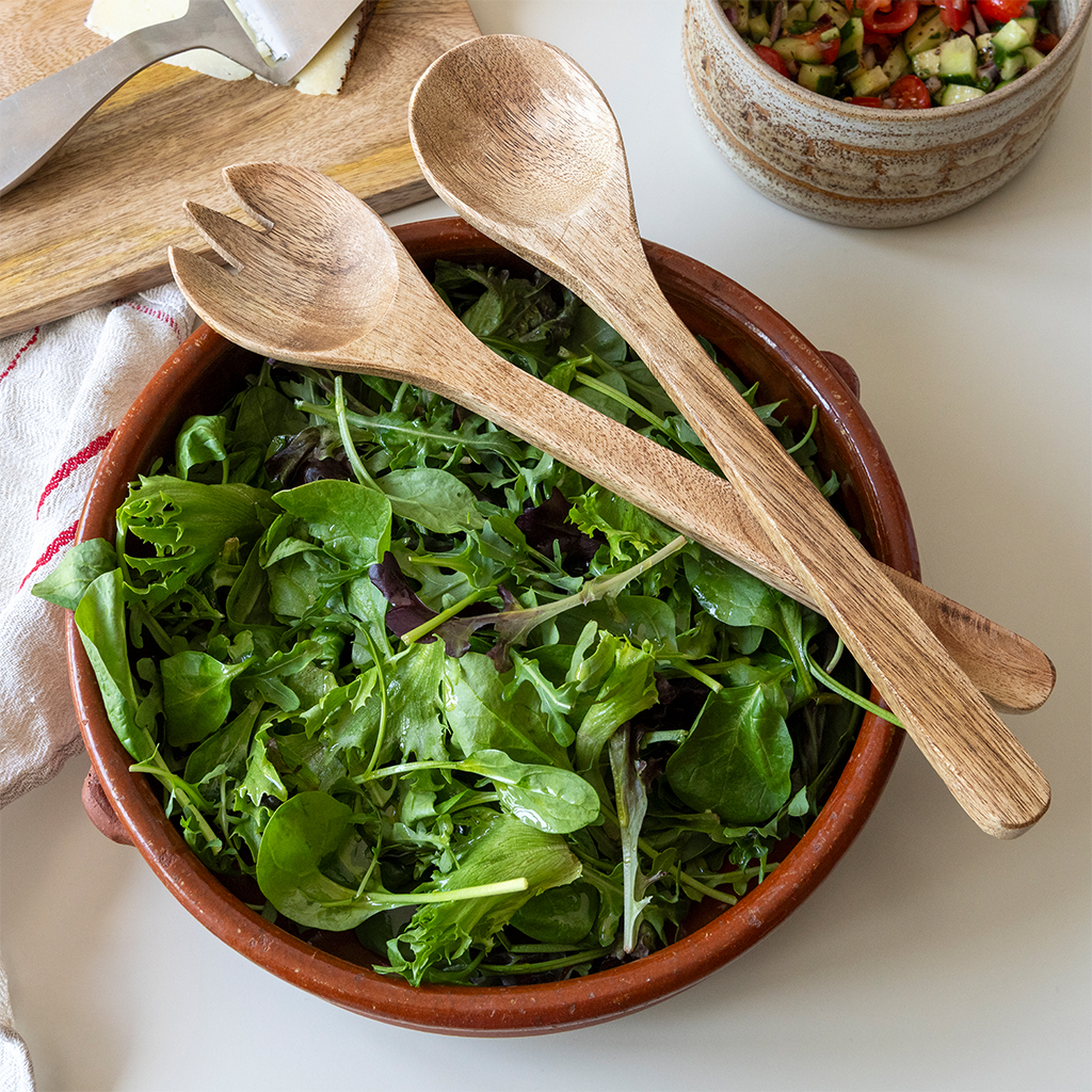 mango wood salad server set