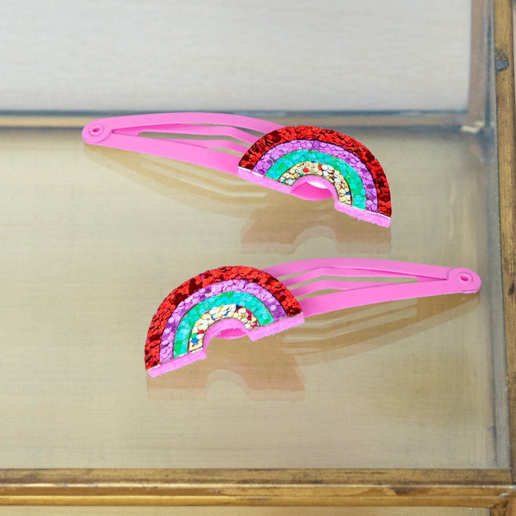 glitter hair clips (set of 2) - rainbow