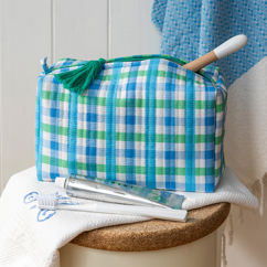 trousse de toilette matelassée - blue gingham