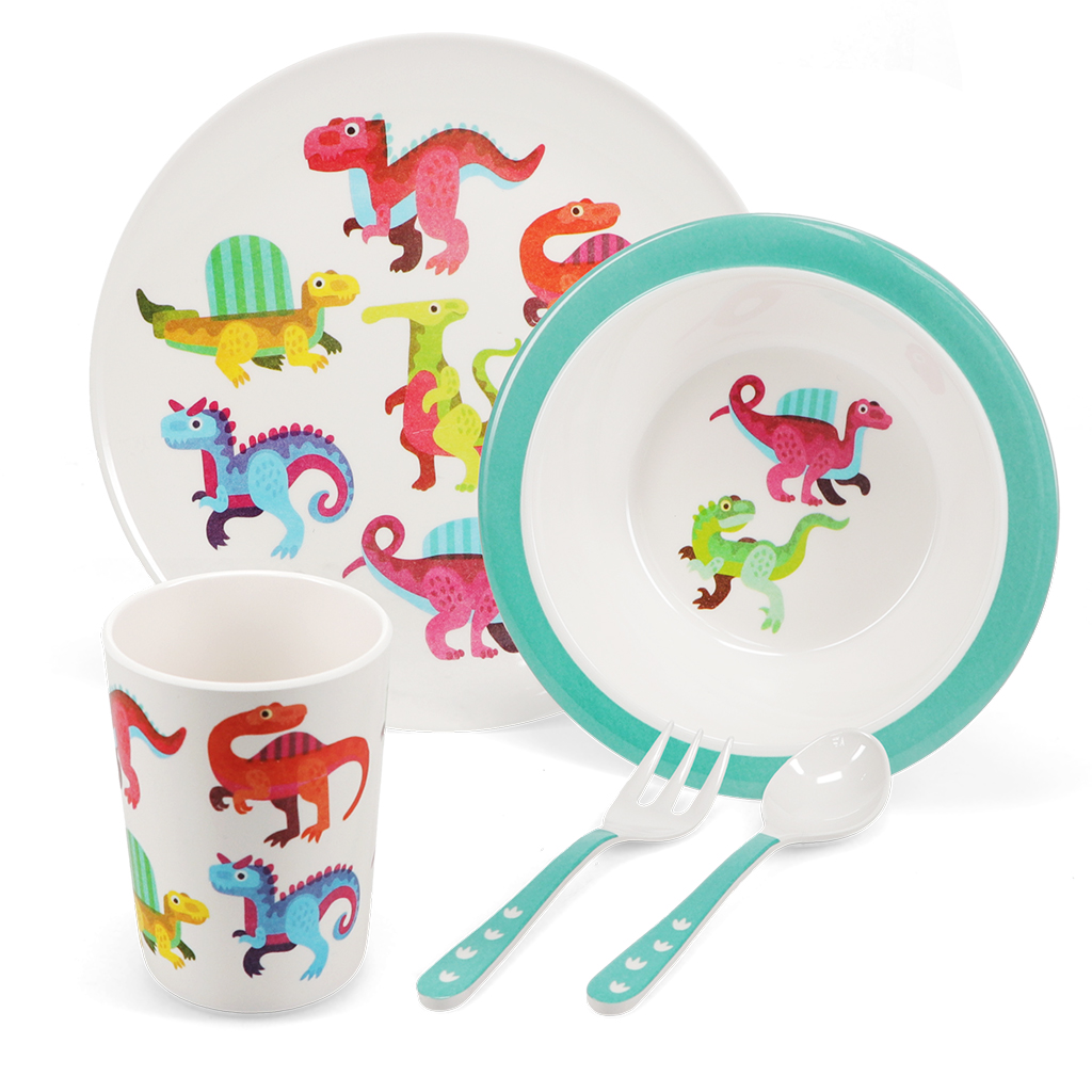 children's melamine dinner set (5 pieces) - baby dinos