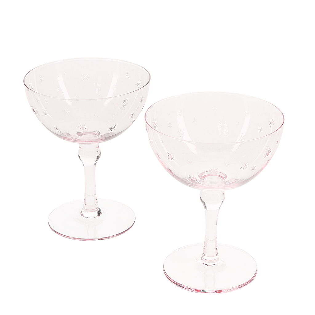 etched star coupe cocktail glasses 200ml (set of 2) - pink