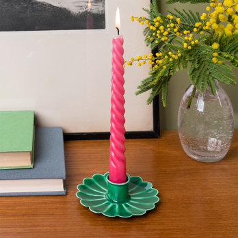 emaille-kerzenhalter mit flachem tropfschutz in blumenform - dunkelgrün