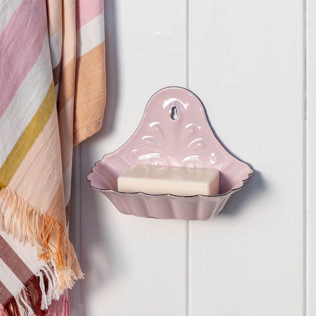 wall-mounted enamel soap dish - pink