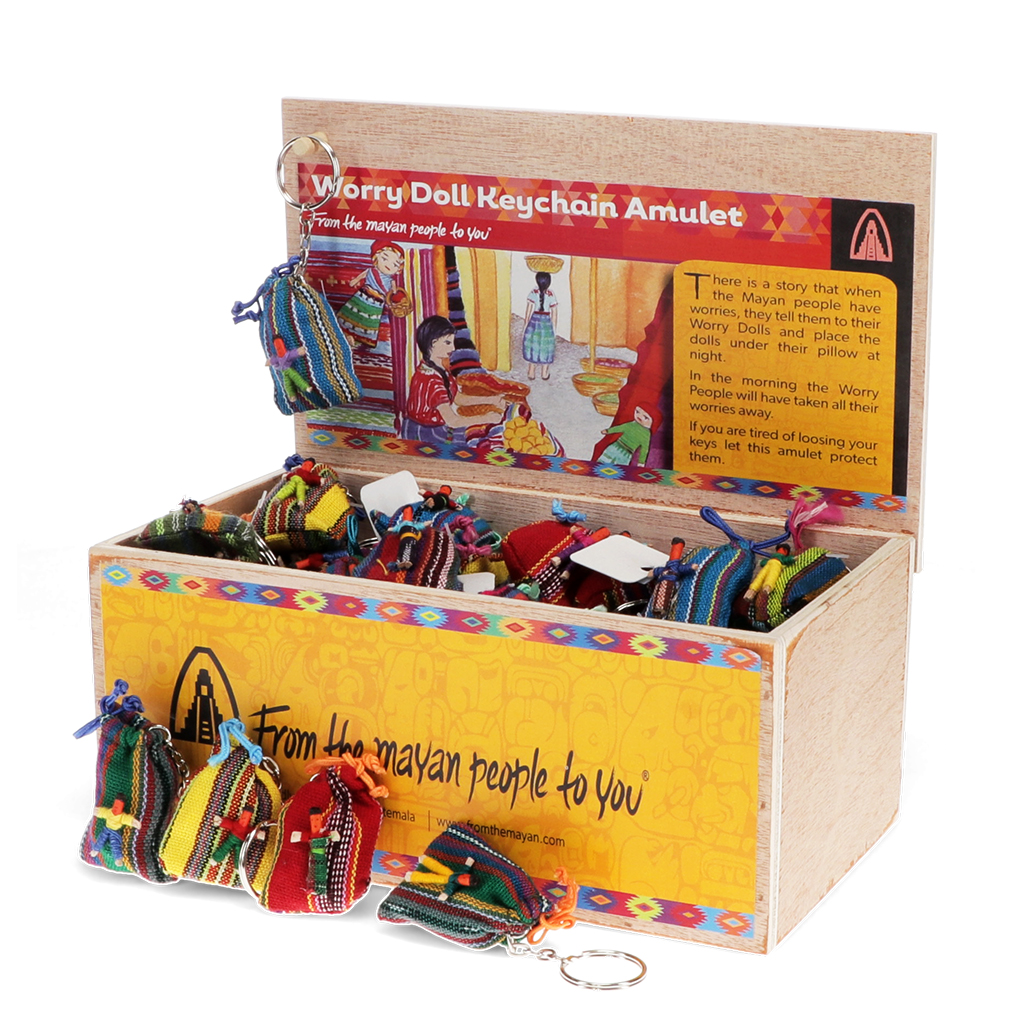 mini worry doll amulets with keyring - assorted