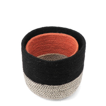 round jute storage baskets (set of 2) - black & orange