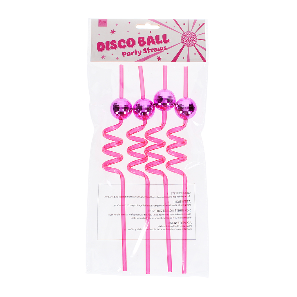 disco ball party straws (pack of 4) - pink
