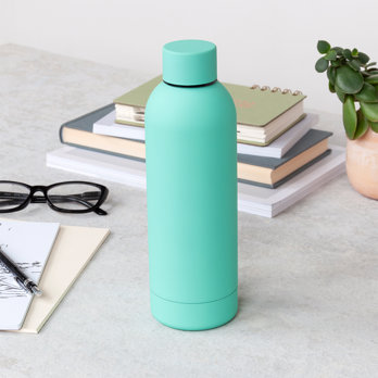 rubber coated steel bottle 500ml - mint green