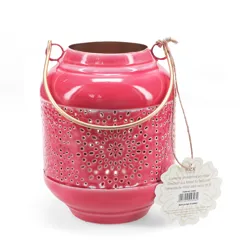 enamel tealight lantern - vibrant pink enamel tealight lantern - vibrant pink