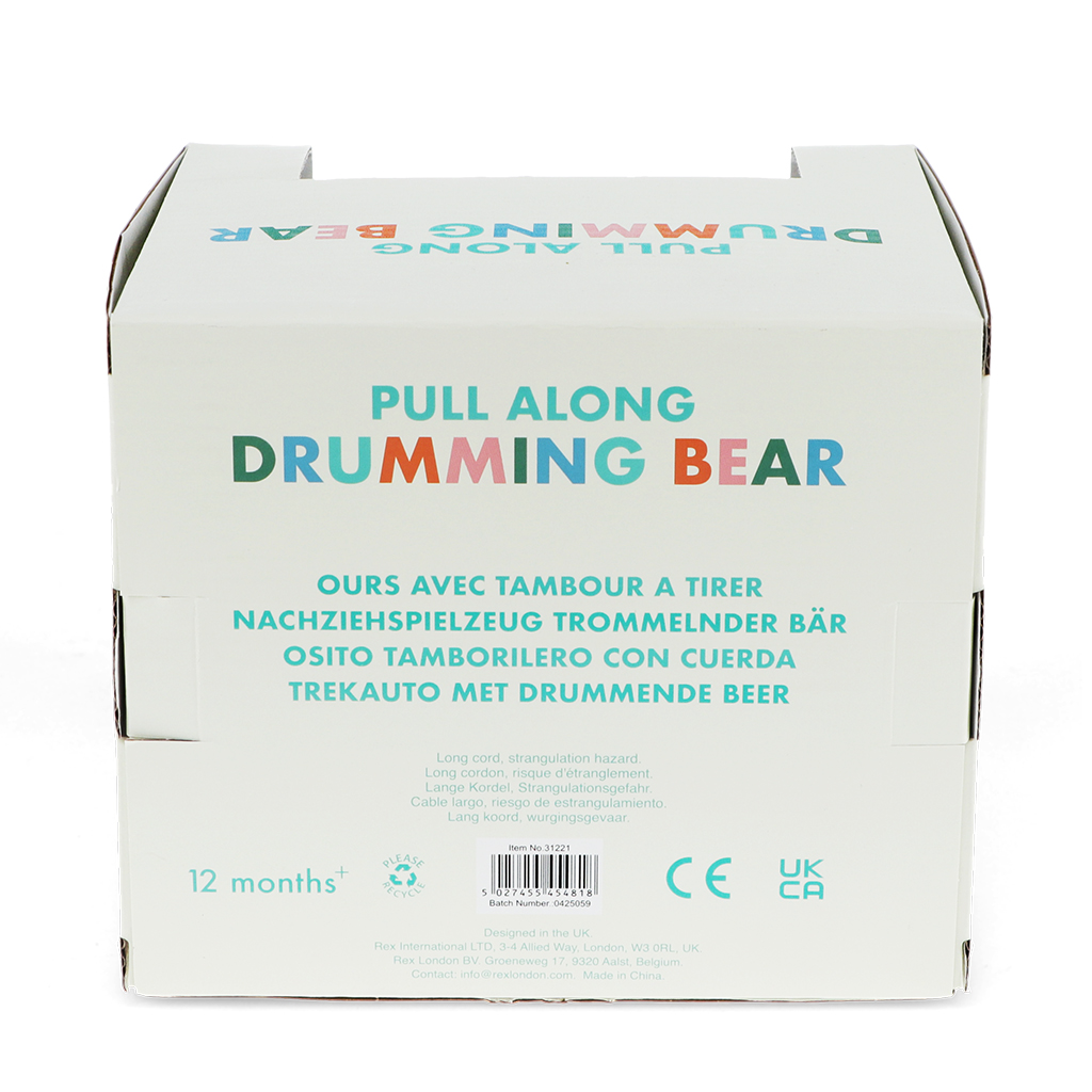 jouet à tirer en bois - ours tambourineur