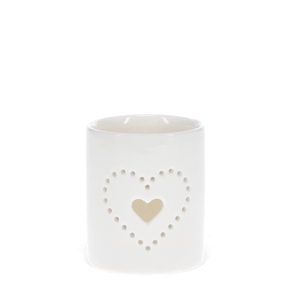 teelichthalter aus glänzender keramik - herz