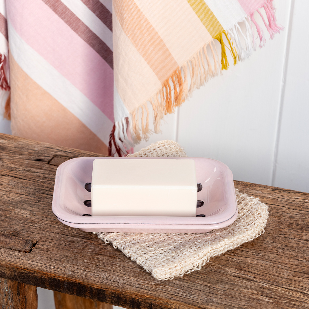 two-part enamel soap dish - pink