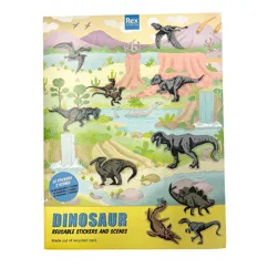 tarjeta con escenas de dinosaurios y pegatinas reutilizables