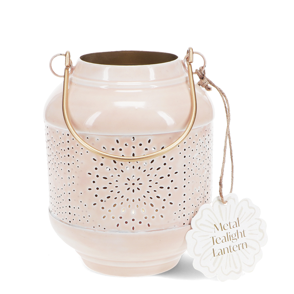 enamel tealight lantern - soft pink