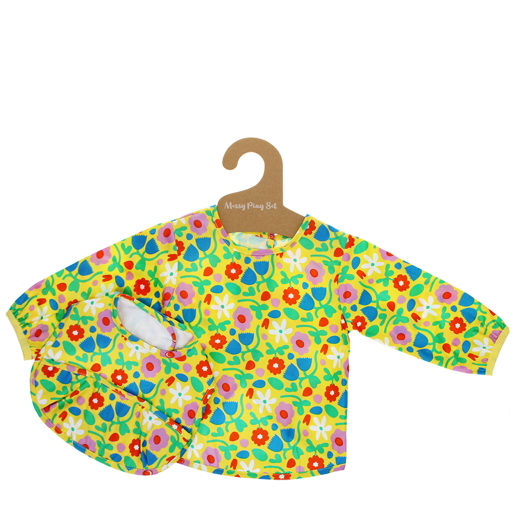 messy play bib and vest set - yellow sunburst