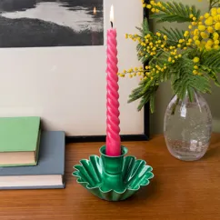 enamel cupped flower candle holder - dark green enamel cupped flower candle holder - dark green