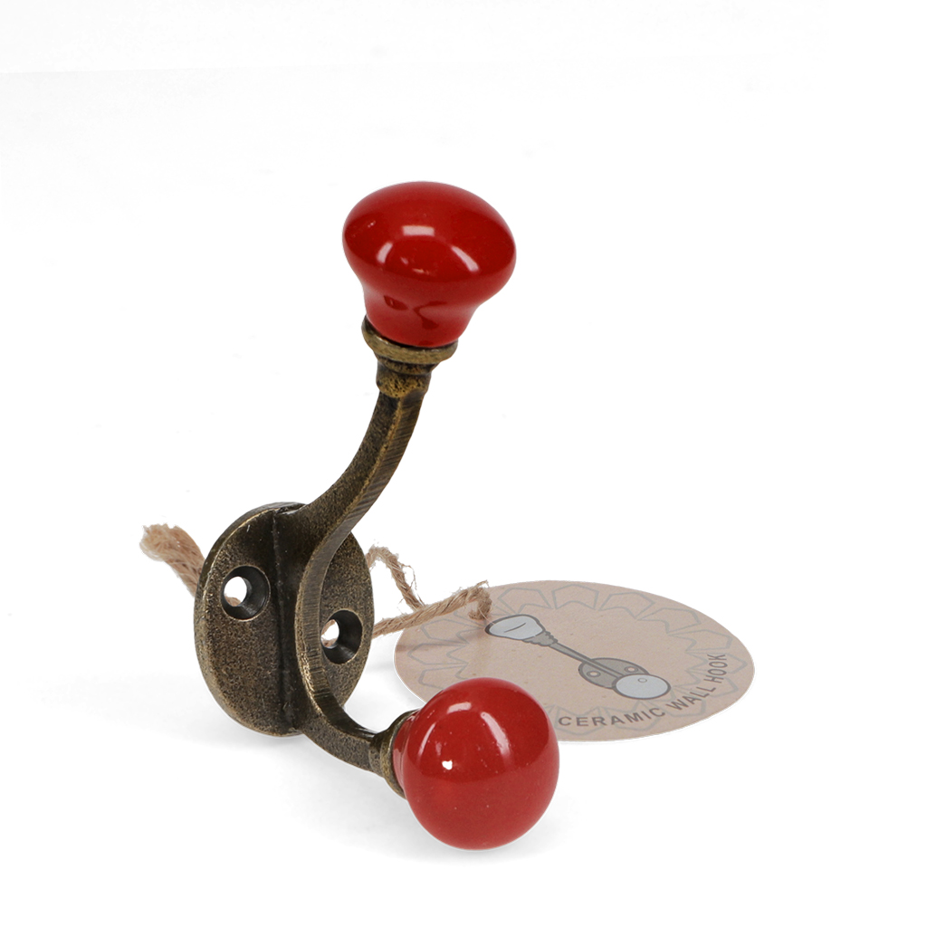 ceramic double hook - red