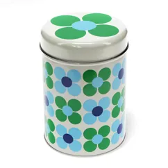 canister storage tin - blue and green daisy canister storage tin - blue and green daisy