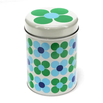 canister storage tin - blue and green daisy canister storage tin - blue and green daisy
