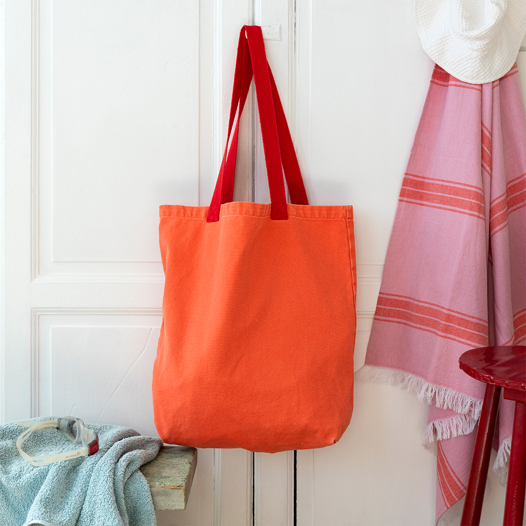 two-tone cotton tote bag - coral