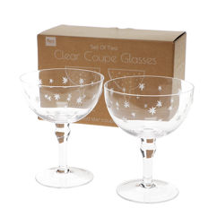 etched star coupe cocktail glasses 200ml (set of 2) - clear