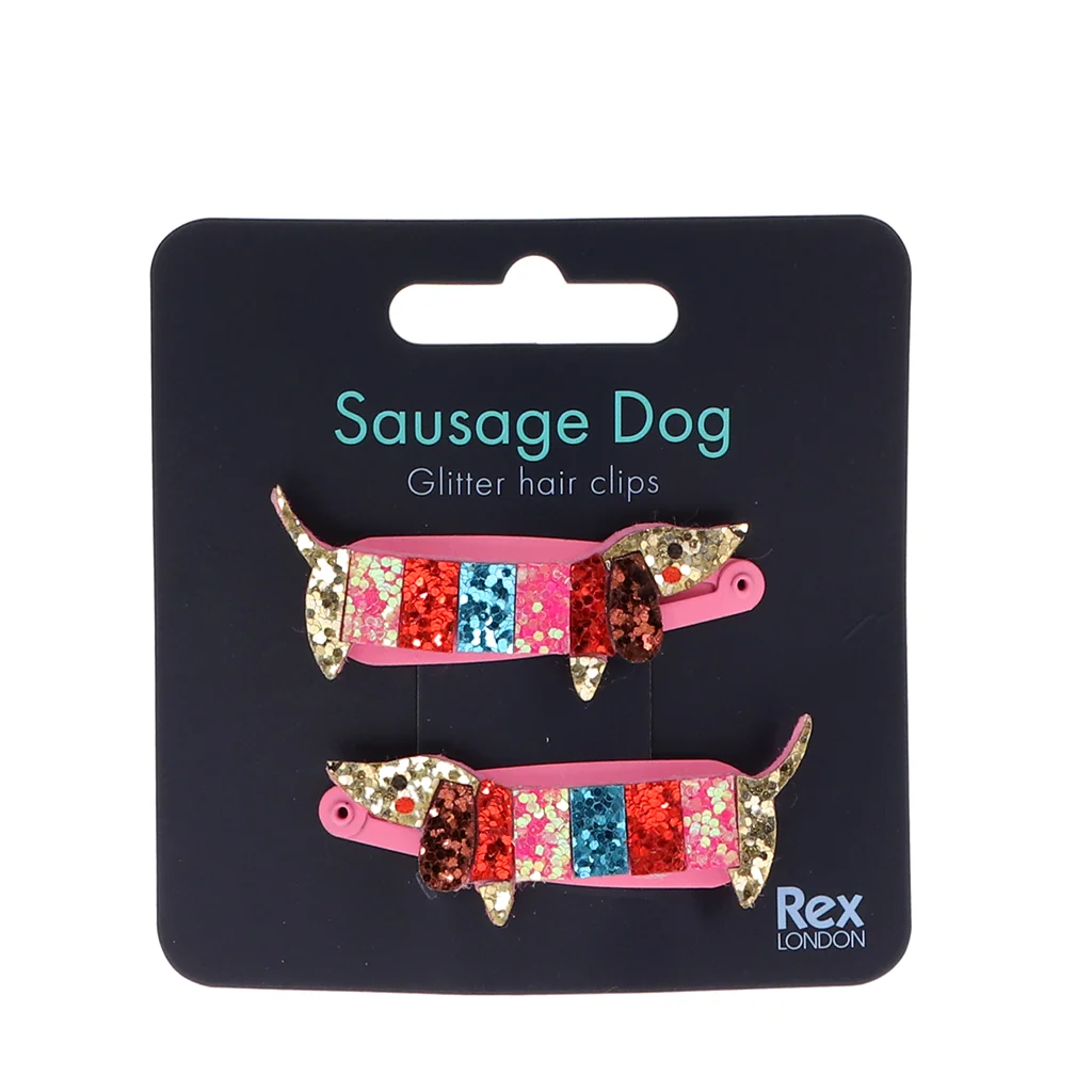 sausage dog glitter hair clips (set of 2)
