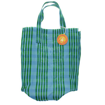 recycled woven shopping bag - blue and green