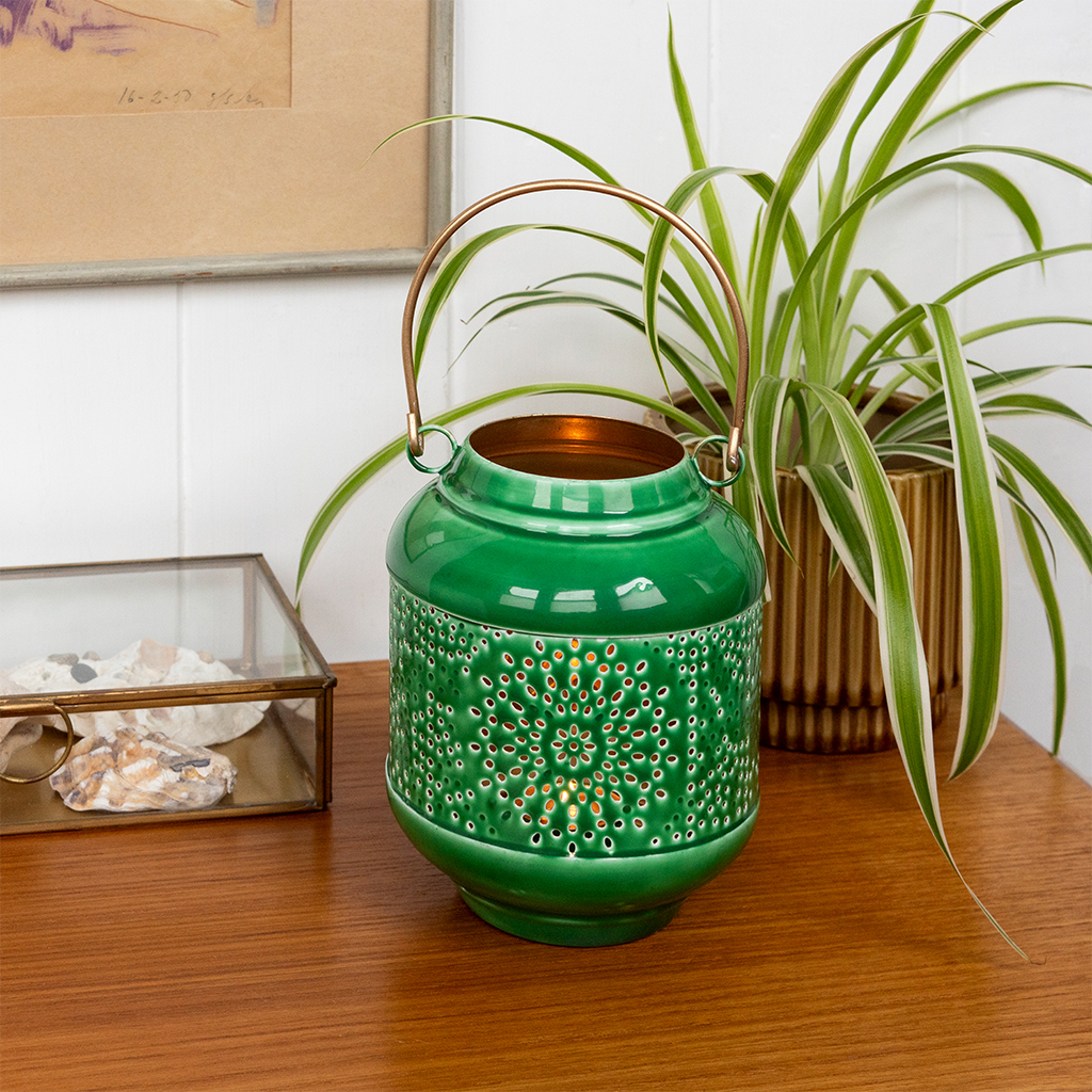 enamel tealight lantern - dark green