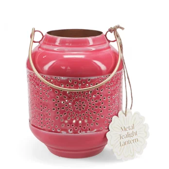 enamel tealight lantern - vibrant pink enamel tealight lantern - vibrant pink