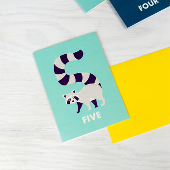 birthday card - racoon 'five'